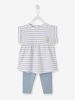 Printed Dress + Leggings Outfit for Baby Girls blue medium striped