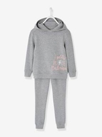 Printed Sweatshirt with Hood and Joggers grey dark solid with design