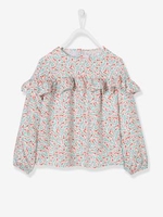 Ruffled Blouse with Floral Print for Girls white light all over printed