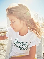 Ruffled T-Shirt for Girls with Fancy Inscription white light solid with design