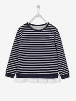 Sailor-like Sweatshirt with Broderie Anglaise Ruffle,  for Girls dark blue stripes