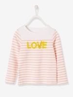 Sailor Top for Girls,  Fancy Inscription in Relief blue dark striped