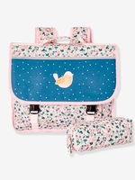 Satchel & Matching Pencil Case for Girls,  Floral Motifs pink light solid