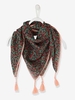 Scarf with Tassels & Flower Print for Girls blue medium all over printed