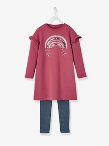 Sequinned dress + Leggings Outfit for Girls pink medium solid with desig