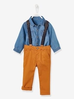Shirt + Trousers with Braces Outfit,  for Baby Boys blue dark solid