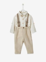 Shirt,  Bow Tie & Trousers with Braces Outfit for Baby Boys white light solid