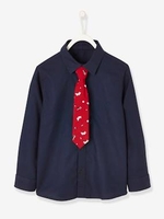 Shirt with Special Christmas Tie for Boys blue dark solid with design