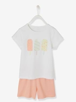 Short Pyjamas for Girls,  Ice Cream pink light solid with design