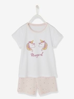 Short Pyjamas for Girls,  Unicorn pink light solid with design