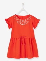 Short-Sleeved Dress for Girls orange bright solid with desig