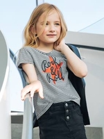 Short-Sleeved Striped T-shirt with Iridescent Rock Motif,  for Girls black dark striped