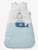 Sleeveless Baby Sleep Bag,  Whale Theme blue light solid with design
