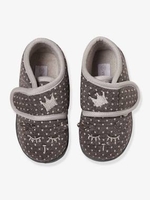 Slippers with Touch Fasteners,  in Embroidered Velour,  for Baby Girls grey medium all over printed