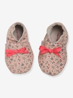 Soft Leather Pram Shoes for Baby Girls pink light all over printed