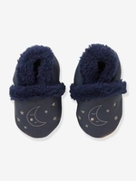 Soft Leather Shoes for Babies blue dark solid with design