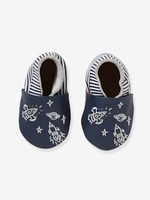 Soft Leather Shoes for Babies blue dark solid with design