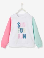 Sports Sweatshirt with Fancy Iridescent Motif,  for Girls white light solid with design
