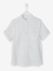 Striped,  Short-Sleeved Mandarin Collar Shirt for Boys white light striped
