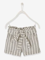 Striped Shorts with Tie Belt,  for Girls white light striped