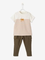 Striped T-Shirt + Fleece Trouser Combo for Babies white