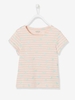 Striped T-Shirt for Girls,  Glittery Fruit Motifs pink light solid with design