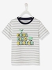 Striped T-Shirt with Fun Inscription,  for Boys white light solid