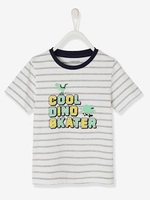 Striped T-Shirt with Fun Inscription,  for Boys white light solid