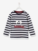 Striped T-Shirt with Fun Little Monster for Boys blue dark striped