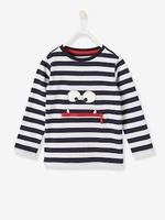 Striped T-Shirt with Fun Little Monster for Boys blue dark striped