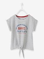 Striped T-Shirt with Iridescent Details & Fancy Bow,  for Girls blue dark striped