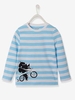 Striped Top for Boys with Sports Motif blue light striped