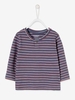 Striped Top,  Granddad-Style Neckline,  for Baby Boys blue dark striped