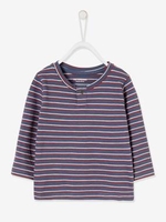 Striped Top,  Granddad-Style Neckline,  for Baby Boys blue dark striped