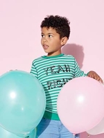 Striped Top with Inscription in Relief for Boys green bright striped