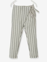 Striped Trousers with Crossover Sash to Tie,  for Girls grey dark striped
