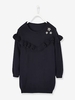 Sweater Dress with Frills for Girls blue dark solid with design