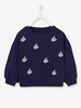 Sweatshirt Embroidered with Iridescent Flowers for Girls blue dark solid with design