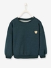 Sweatshirt in Iridescent Fleece with Glitter for Girls green dark solid with design