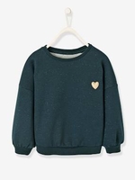 Sweatshirt in Iridescent Fleece with Glitter for Girls green dark solid with design