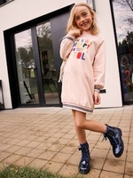Sweatshirt-type Dress with Message in Bouclé Knit & Sequins light pink