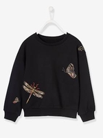 Sweatshirt with Beads & Embroidery,  for Girls black dark solid with design