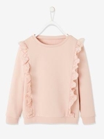 Sweatshirt with Broderie Anglaise Ruffles for Girls green medium solid