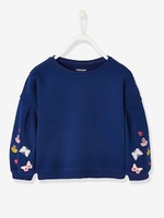 Sweatshirt with Butterflies on the Sleeves,  for Girls blue dark solid with design