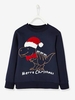 Sweatshirt with Christmas Dinosaur for Boys blue dark solid with design