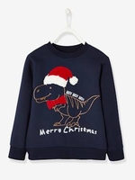 Sweatshirt with Christmas Dinosaur for Boys blue dark solid with design