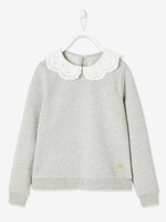 Sweatshirt with Collar in Broderie Anglaise,  for Girls light pink/print