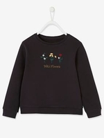 Sweatshirt with Embroidered Flowers for Girls black dark solid with design