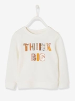 Sweatshirt with Embroidered Inscription and Sequins for Girls beige light solid