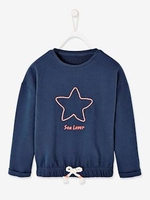 Sweatshirt with Fancy Star Motif for Girls blue dark solid with design
